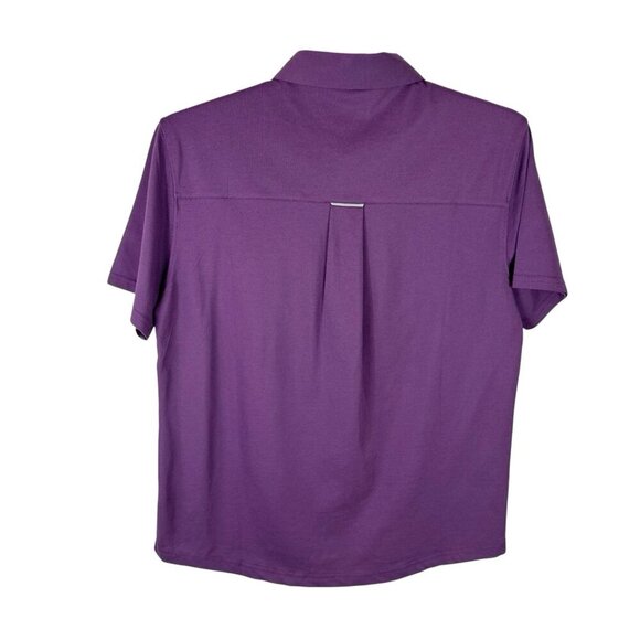 Fabletics Men's L The Dash Short Sleeve Button Up Shirt Purple Knit NWT - Picture 3 of 15